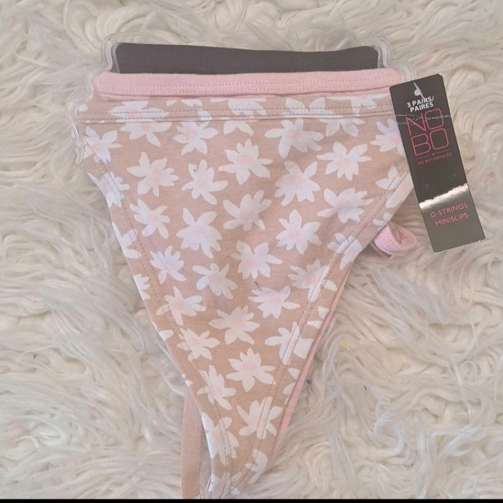 Brand New Women's 3 PairPink and White Floral Kids Thong by No Boundaries